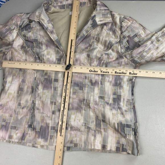 Chicos Blazer 2 Lightweight Matte Satin Gray Beige Pink Deconstructed Neutral - Picture 10 of 16